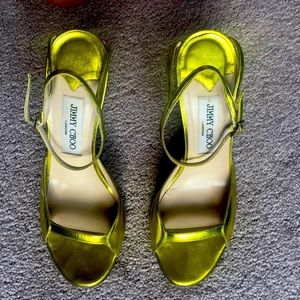 Jimmy Choo women’s ankle strap high heeled sandals metallic yellow size 38